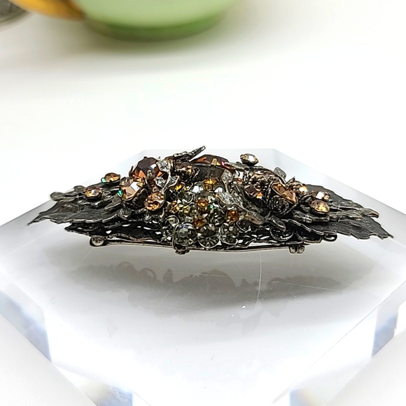Vintage DeMario NYC Bronze Austrian Crystal Brooch on Sterling Silver! π - Picture 4 of 11